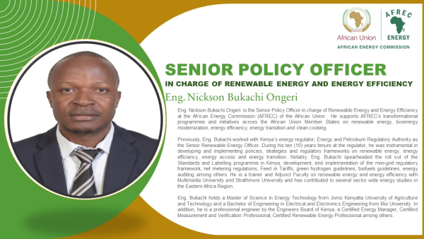 Eng. Nickson Bukachi Ongeri , The Senior Policy Officer in charge of Renewable Energy and Energy Efficiency