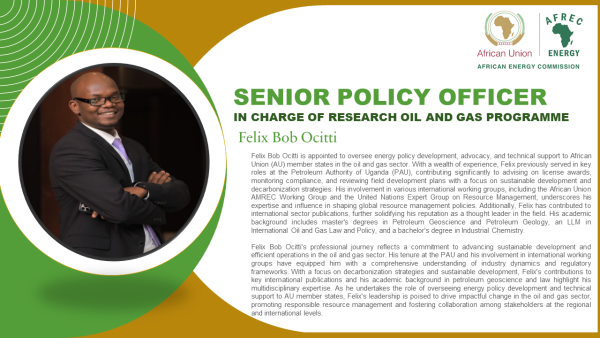 Felix Bob Ocitti, The Senior Policy Officer in Charge of Research Oil and Gas Programme 